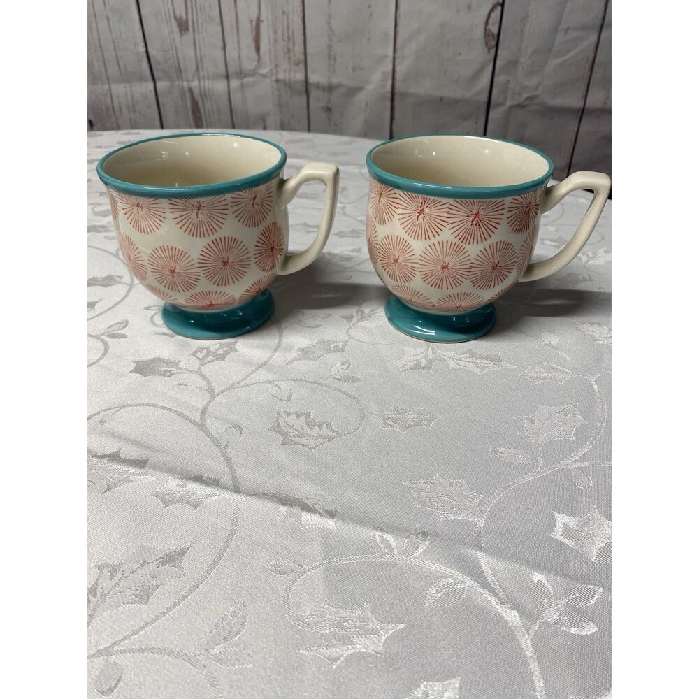 The Pioneer Woman Starburst Ceramic Coffee Mug Set White Teal Pink 2pc